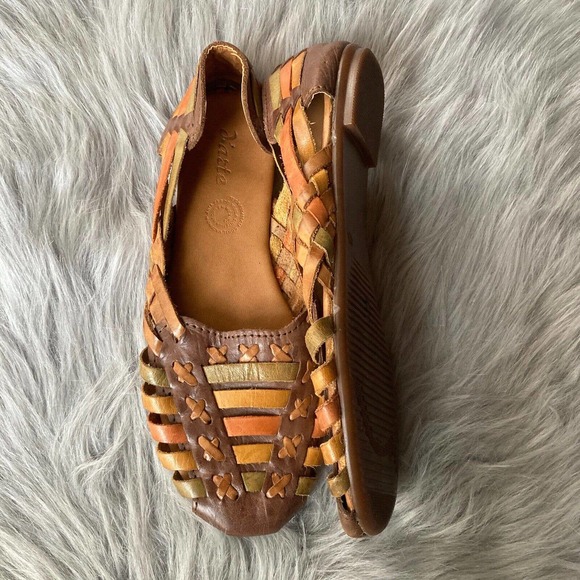 D'Arte Huarache Traditional Mexican Shoes Womens Size 7? Brown Orange Leather - Picture 5 of 8